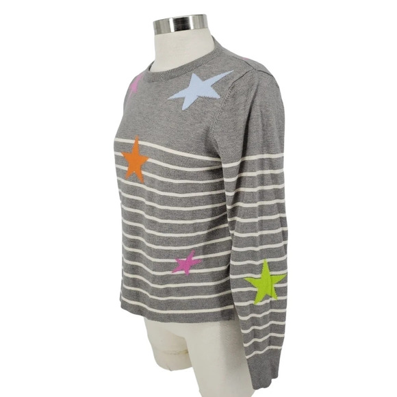 THML Sweater Gray Striped Star Print Long Sleeve Knit Pullover Top - Picture 2 of 7